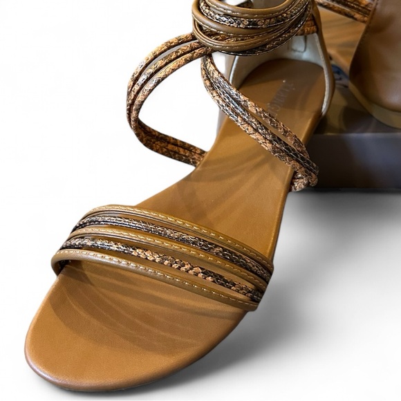 Earth Tone Gladiator Sandals w/ Strappy Woven Wrap Around Ankle & Zipper Detail - Picture 13 of 13
